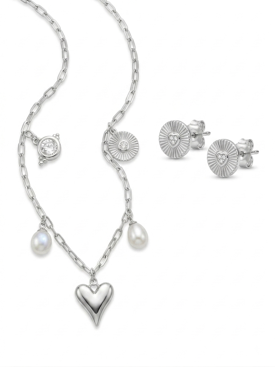 CONJUNTO DE PLATA ARETE Y COLLAR MODERNO