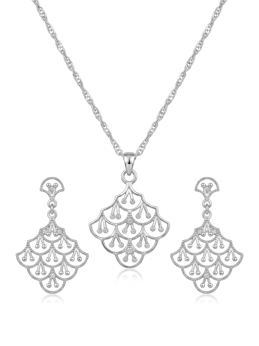 JUEGO DE PLATA ARETE Y COLLAR MARINERA