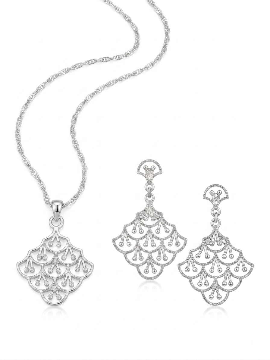 JUEGO DE PLATA ARETE Y COLLAR MARINERA