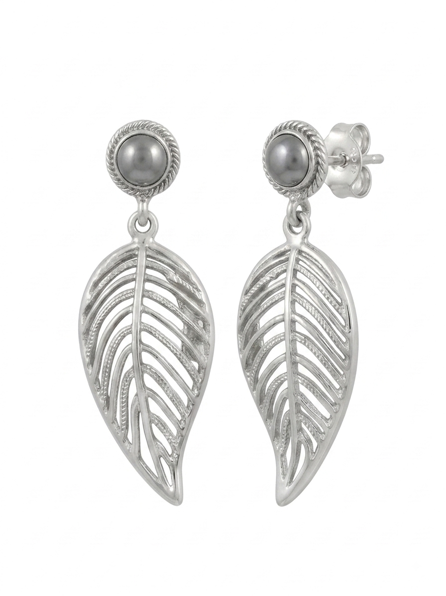 JUEGO DE PLATA ARETE Y COLLAR HOJA