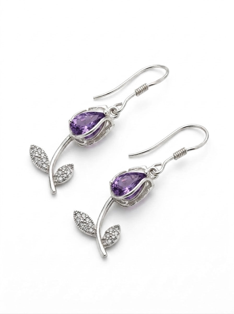 ARETE DE PLATA TULIPÁN MORADO