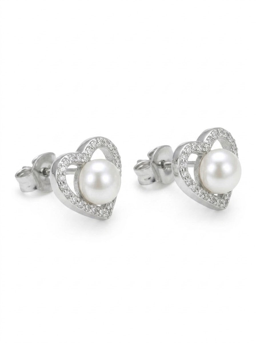 ARETE DE PLATA CORAZÓN PERLA