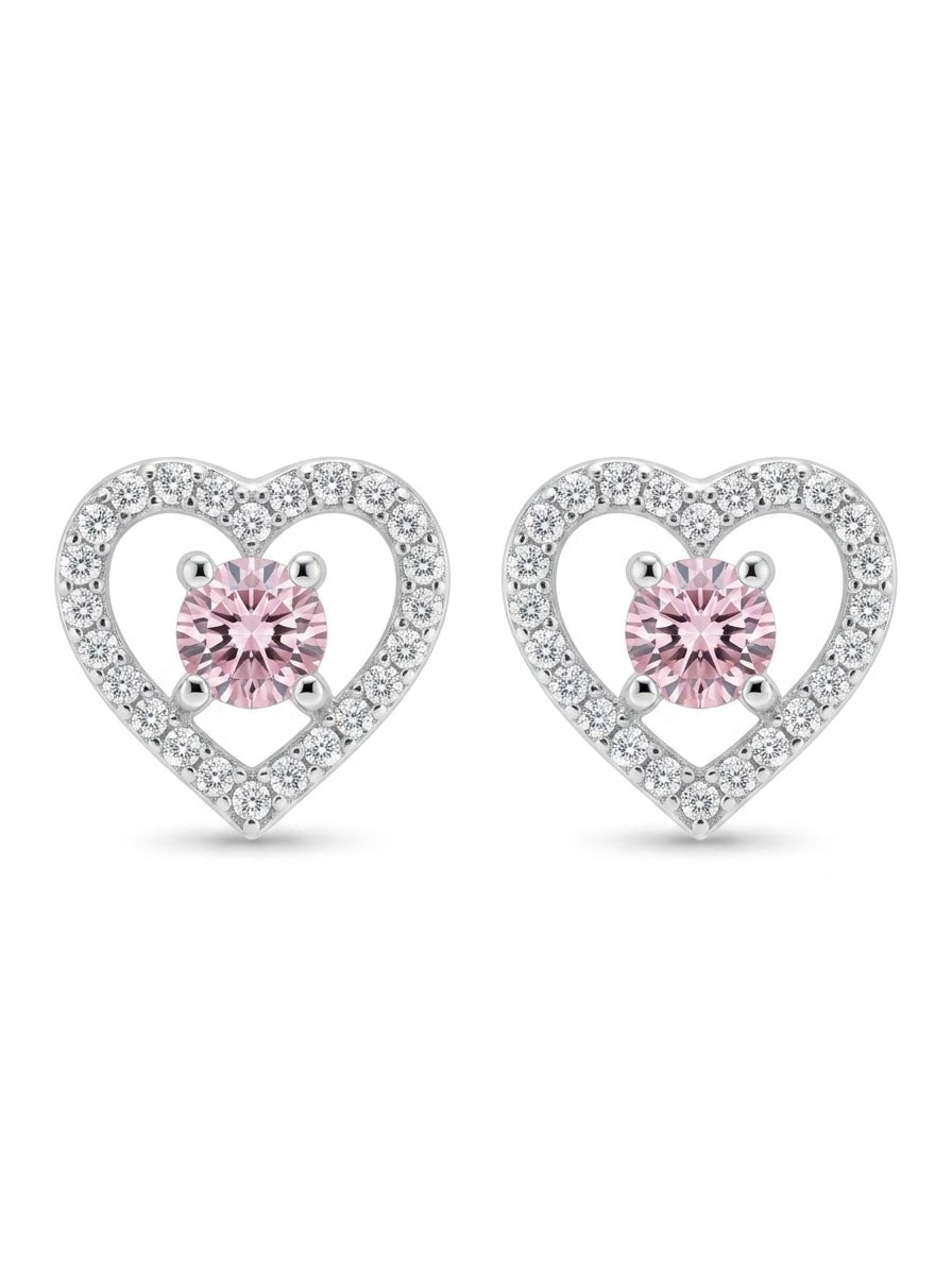 ARETE DE PLATA PEGADO CORAZÓN ROSADO