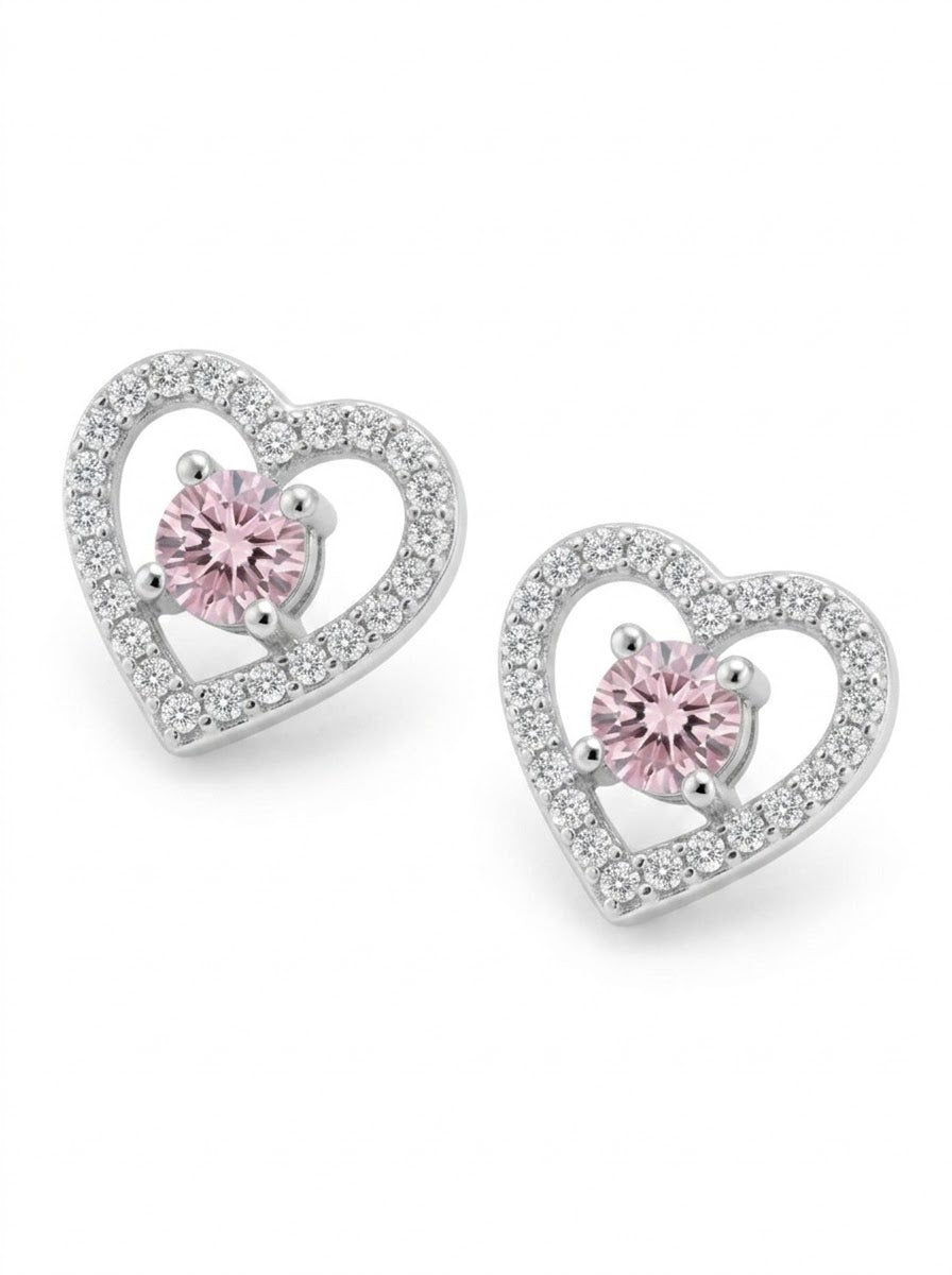 ARETE DE PLATA PEGADO CORAZÓN ROSADO