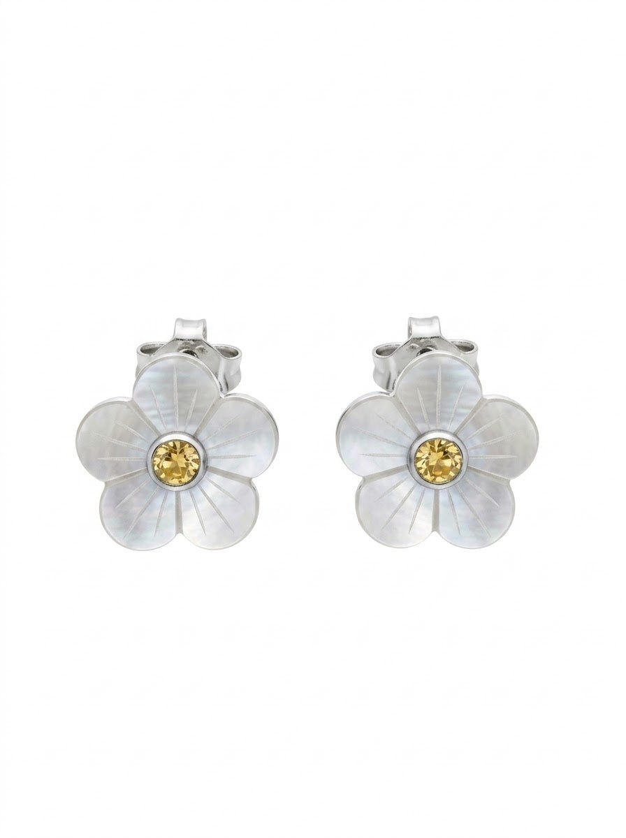 ARETE DE PLATA FLOR NÁCAR Y LAMINA DE ORO