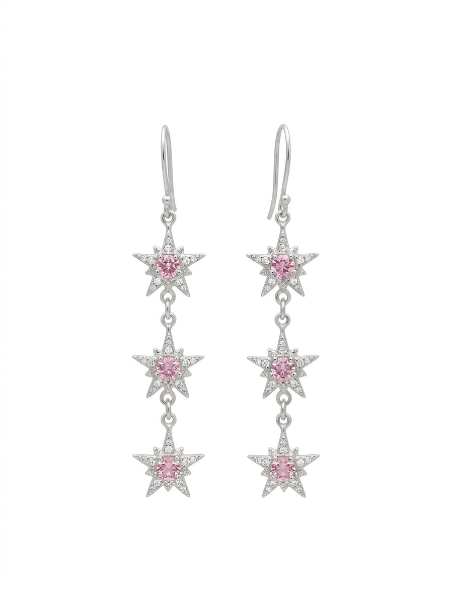 ARETE DE PLATA ESTRELLAS ROSADO
