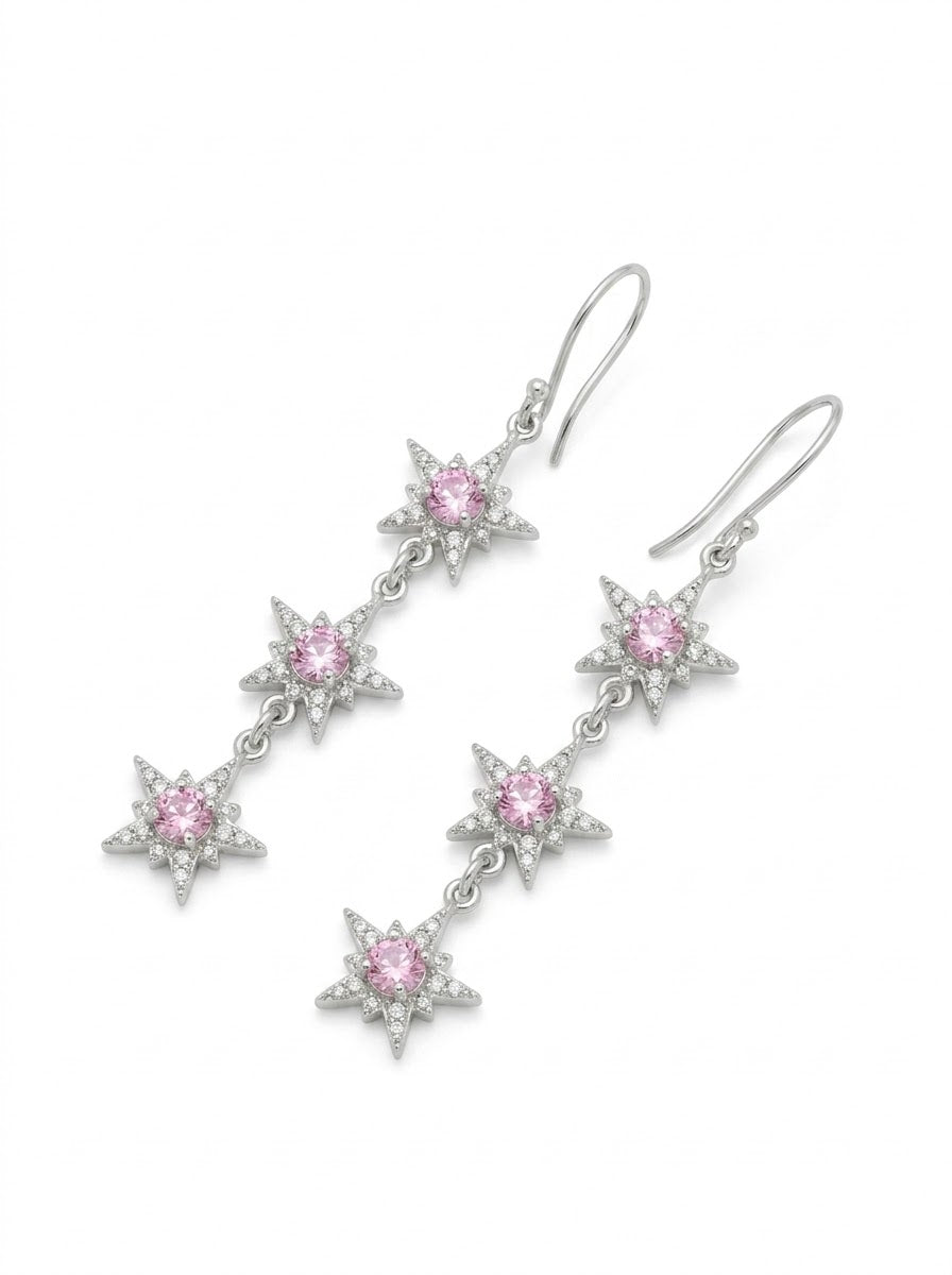 ARETE DE PLATA ESTRELLAS ROSADO