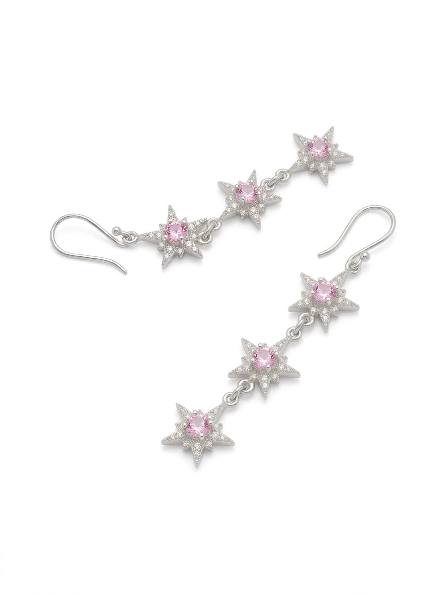 ARETE DE PLATA ESTRELLAS ROSADO