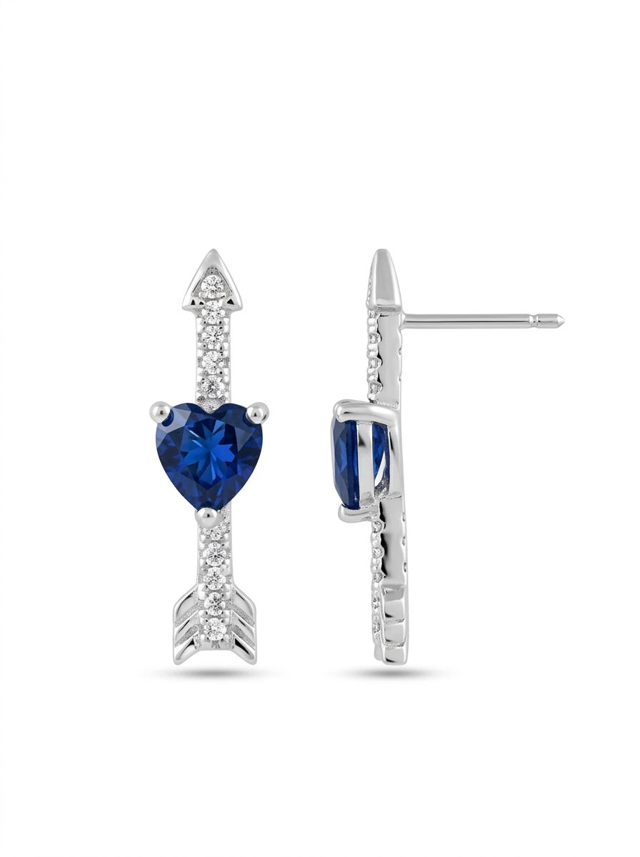 ARETE DE PLATA FLECHA CORAZÓN AZUL