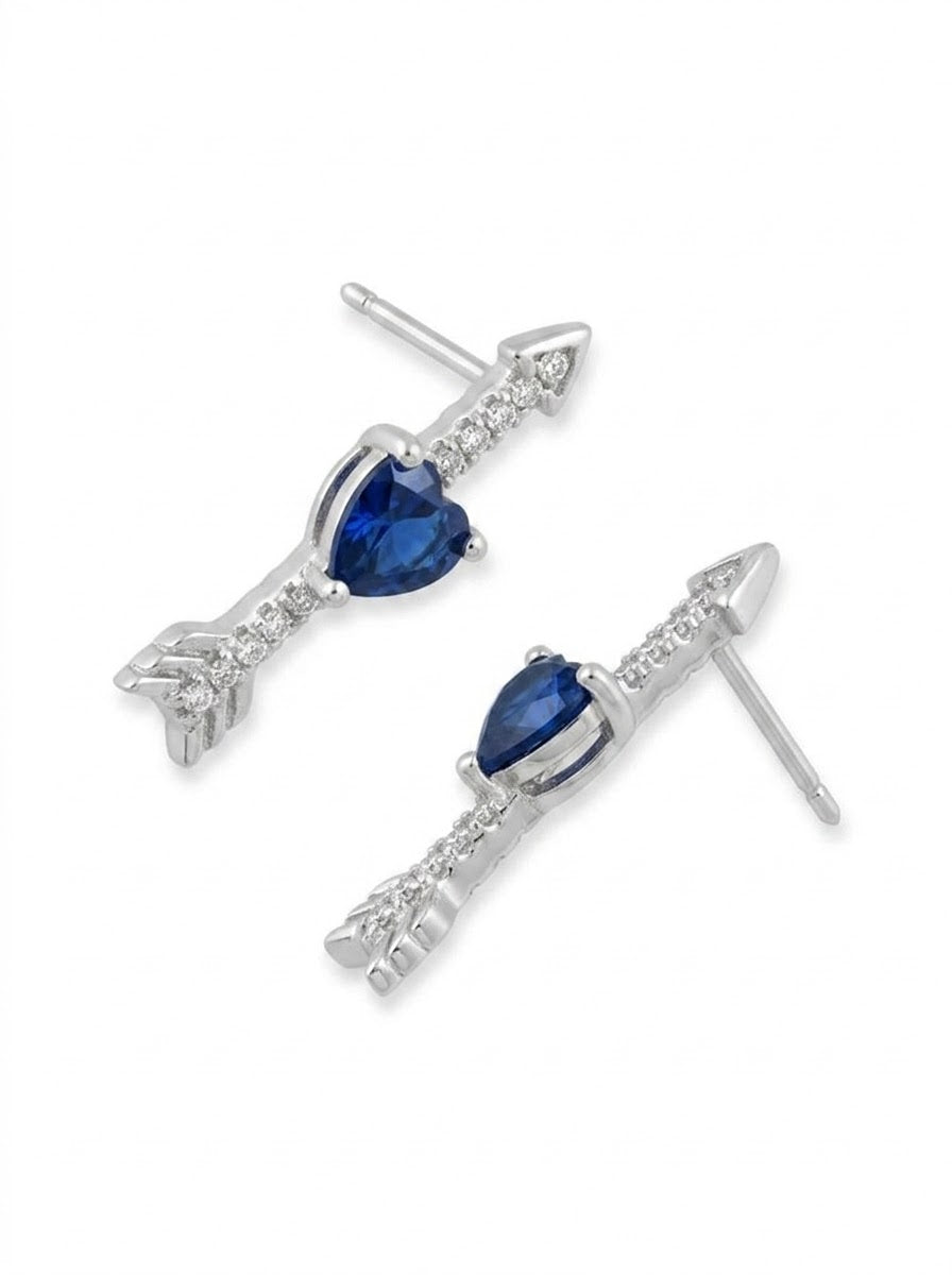 ARETE DE PLATA FLECHA CORAZÓN AZUL