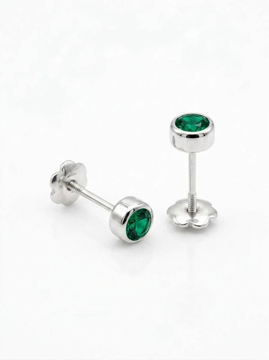 ARETE DE PLATA PEGADO CIRCÓN VERDE
