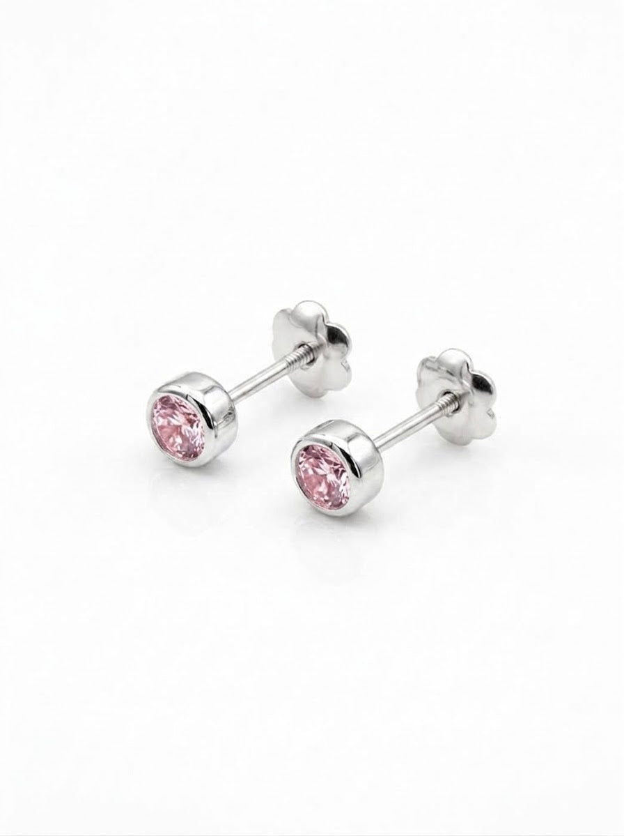 ARETE DE PLATA PEGADO CIRCÓN ROSADO