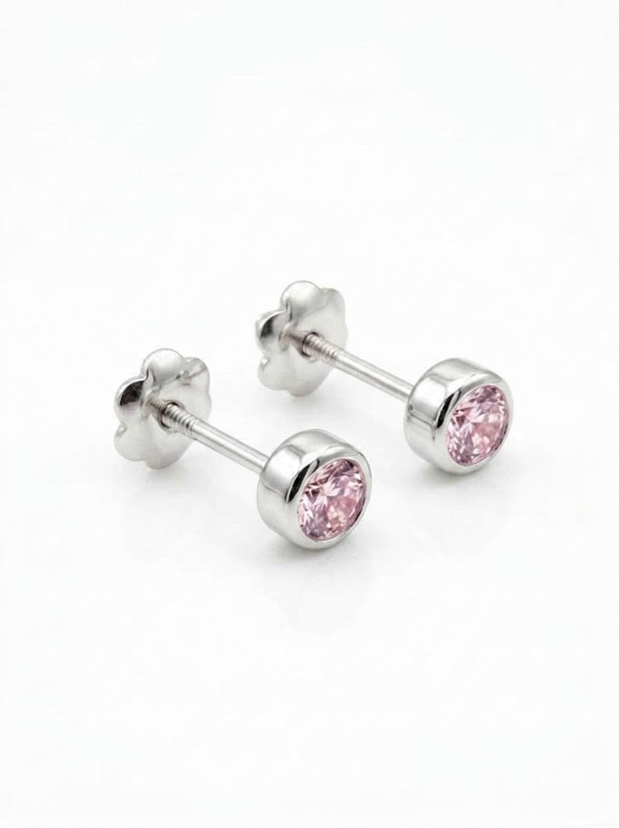 ARETE DE PLATA PEGADO CIRCÓN ROSADO
