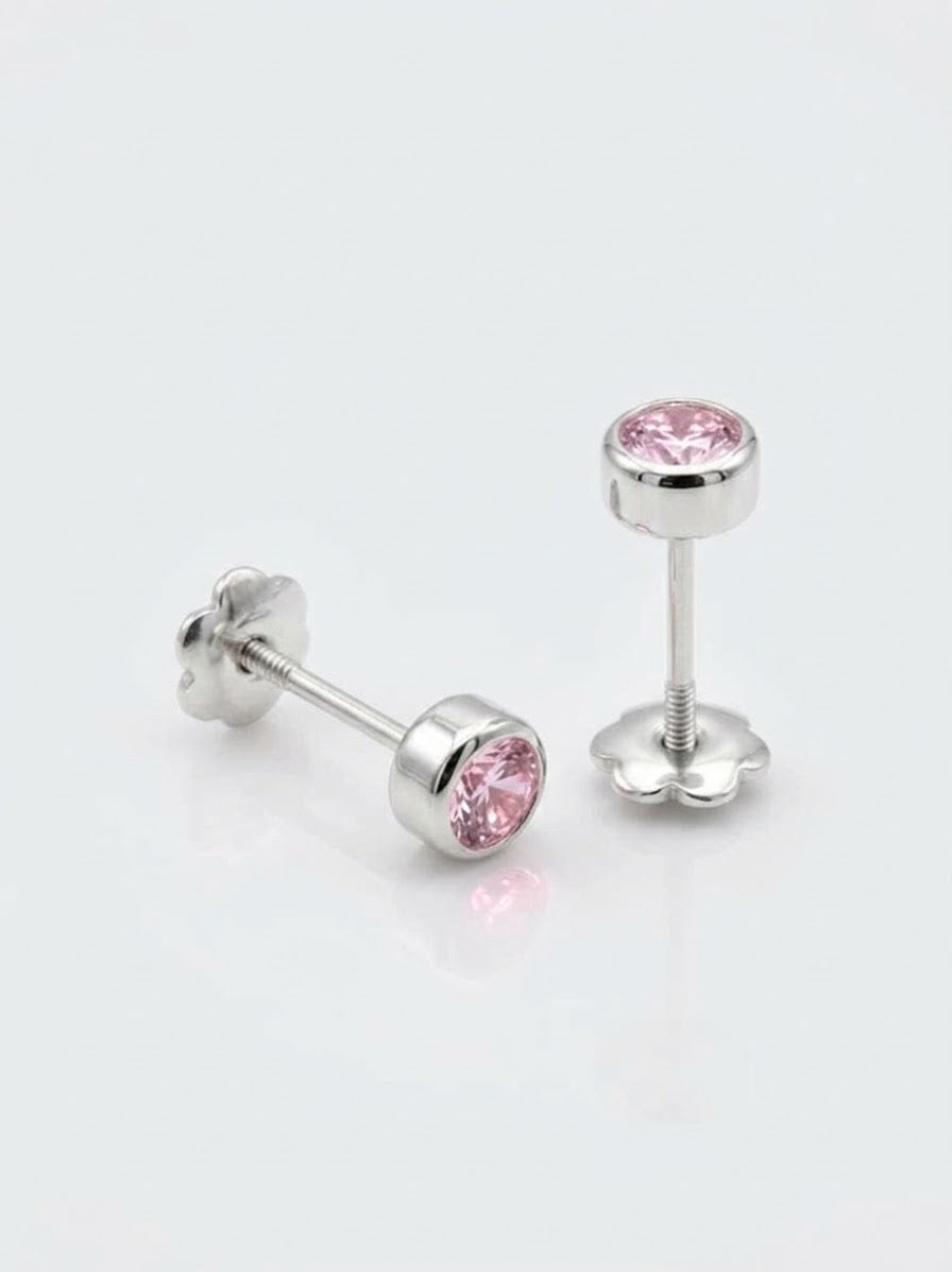 ARETE DE PLATA PEGADO CIRCÓN ROSADO