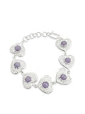 PULSERA DE PLATA CORAZONES MORADO
