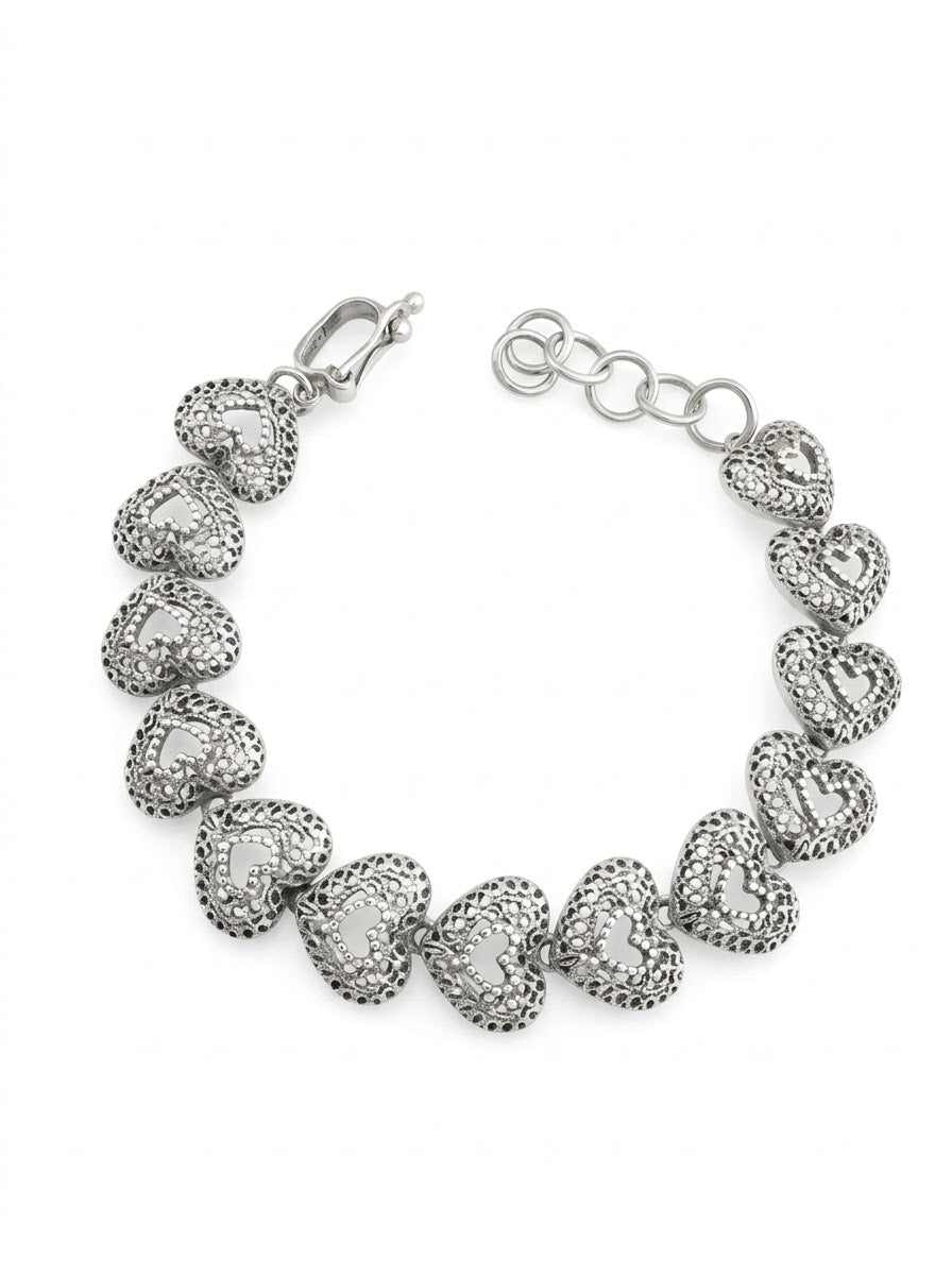 PULSERA DE PLATA QUEMADA CORAZONES