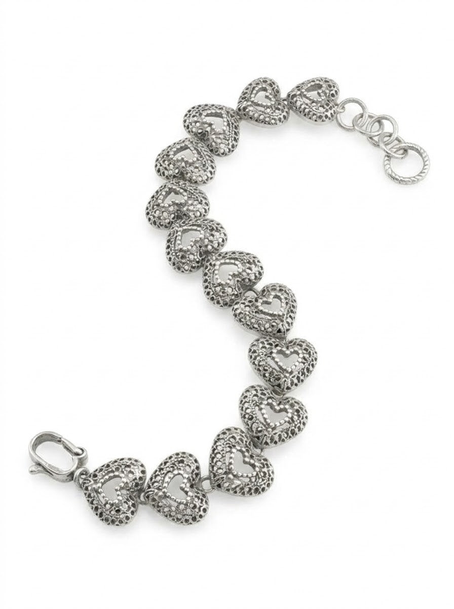 PULSERA DE PLATA QUEMADA CORAZONES