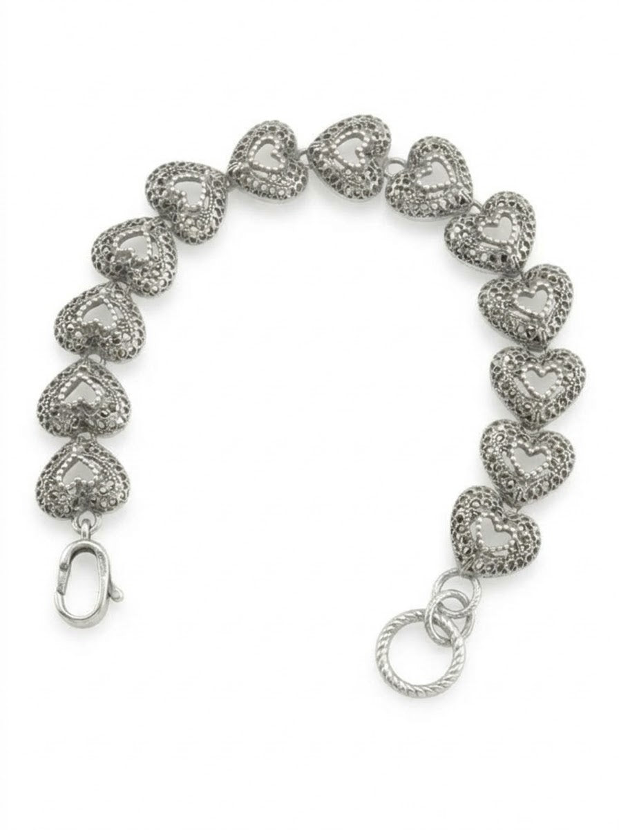 PULSERA DE PLATA QUEMADA CORAZONES